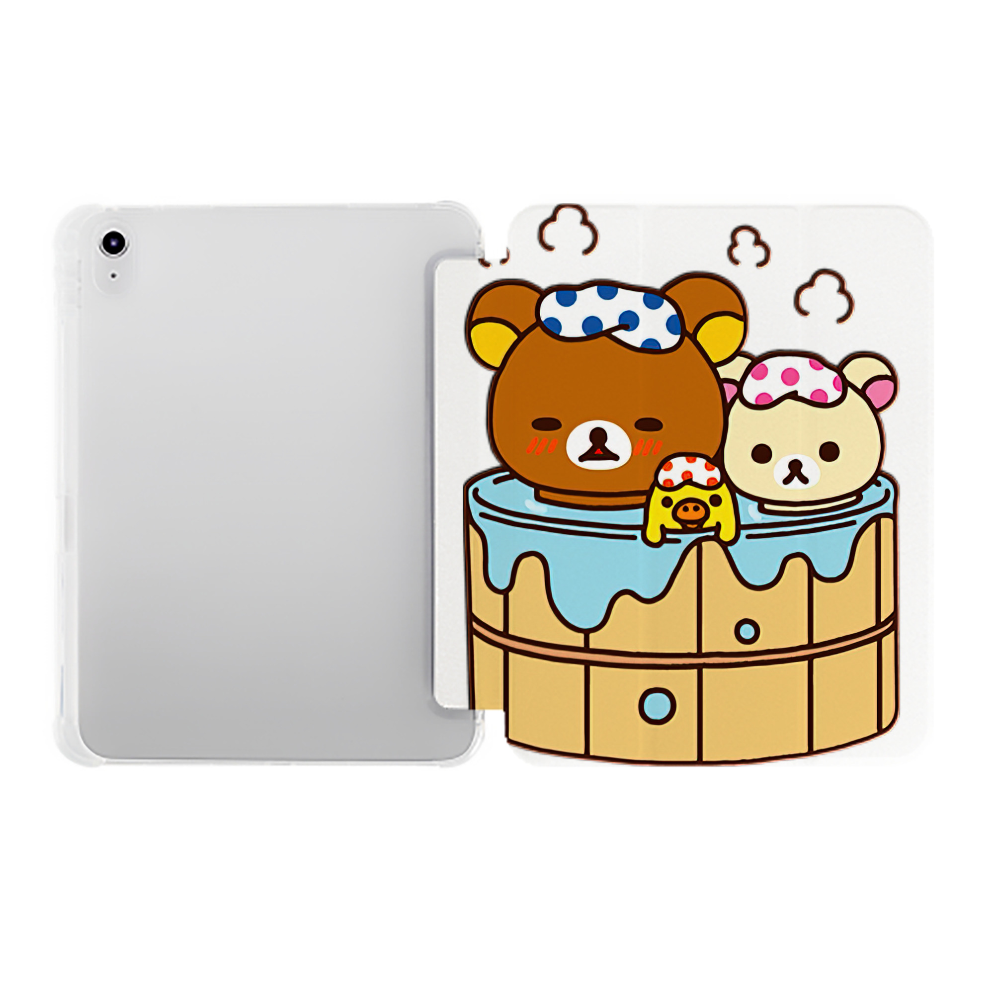 （画像用） リラックマ リラックマ キイロイトリ Rilakkuma Korilakkuma Kiiroitori IPad ケース ペン収納付き 三つ折りスタンド PUレザー×シリコン 対応機種9.5/10.5/10.9インチ